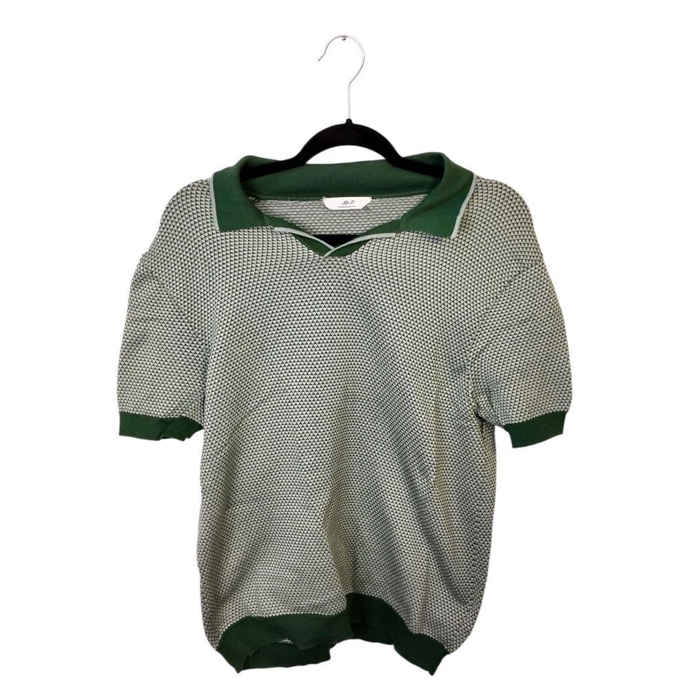 Green Textured Knit Polo Shirt - Men